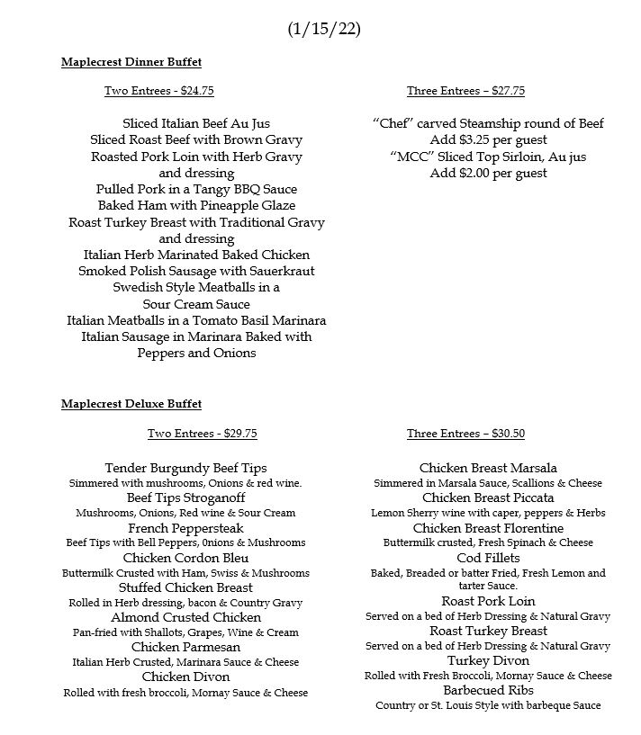 buffet dinner menus